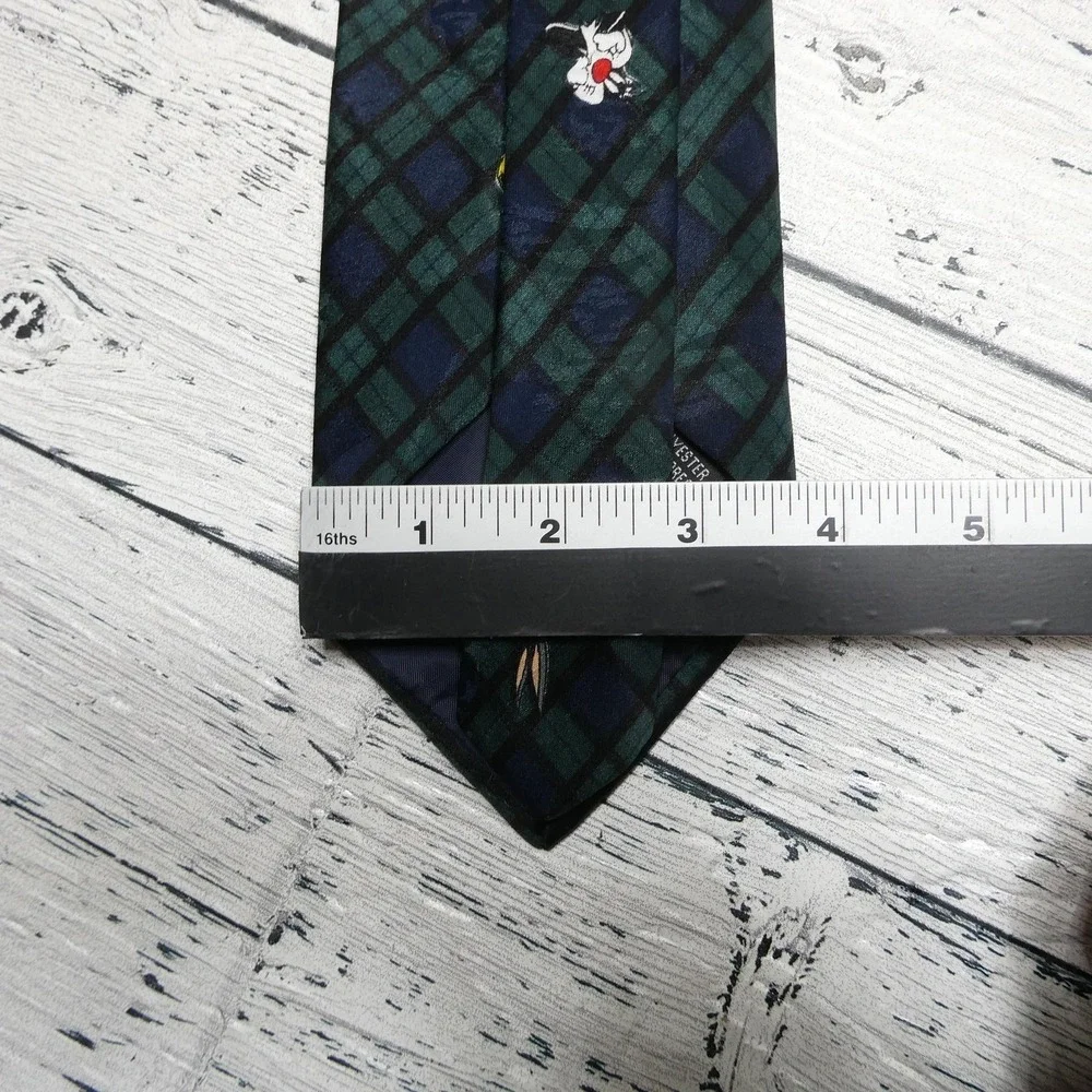 Vintage Looney Tunes Mania Tie Mens One Size Blue Tartan Novelty Cartoon 90s